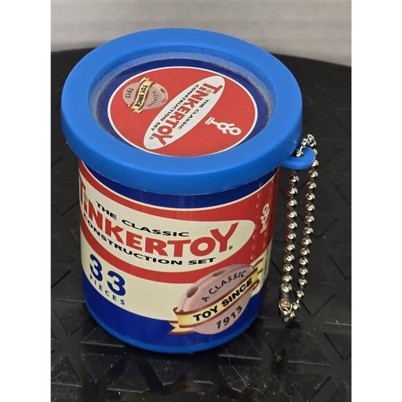 Miniature Classic TinkerToy Construction Set 33 Pc Keychain 1999 Hasbro Complete - Picture 2 of 2